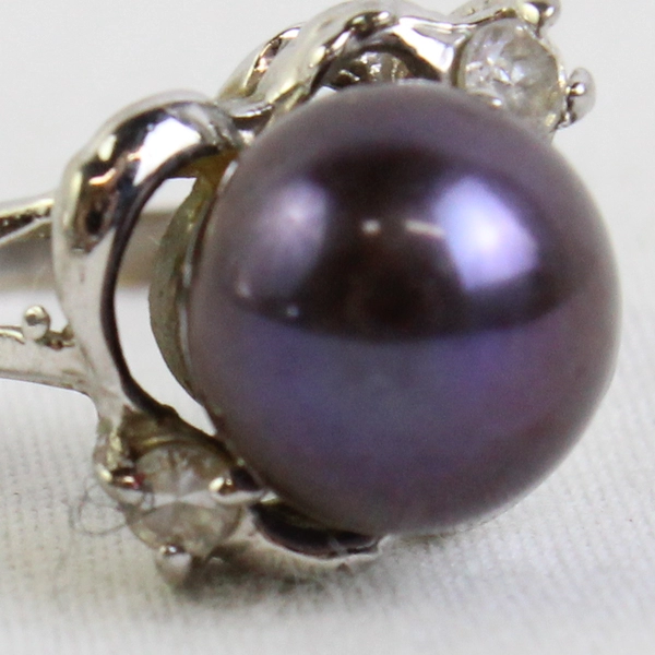 18KGP White Gold Plated Tahitian Pearl Ring Size 4
