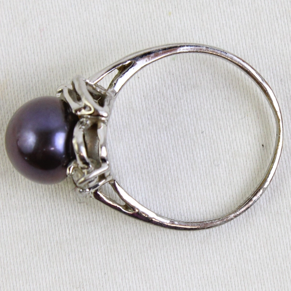 18KGP White Gold Plated Tahitian Pearl Ring Size 4
