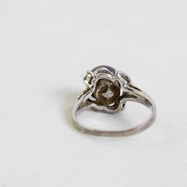 18KGP White Gold Plated Tahitian Pearl Ring Size 4