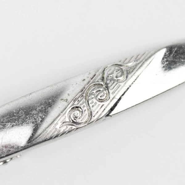 Vintage Silver-Tone Engraved Scroll Design Tie Clip 1-3/4"