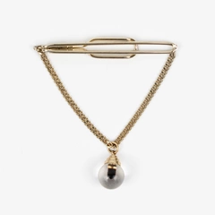 Vintage Gold-Tone Tie Clip with Chain and Glass Orb Pendant 2-1/2"