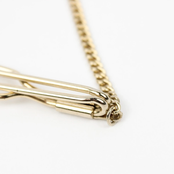 Vintage Gold-Tone Tie Clip with Chain and Glass Orb Pendant 2-1/2"