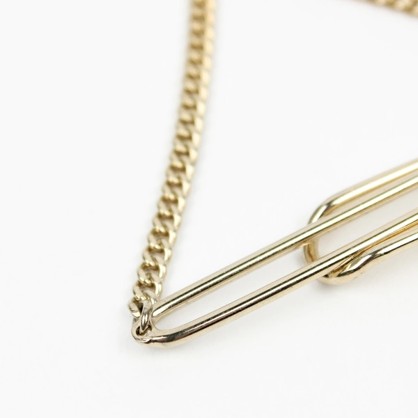 Vintage Gold-Tone Tie Clip with Chain and Glass Orb Pendant 2-1/2"