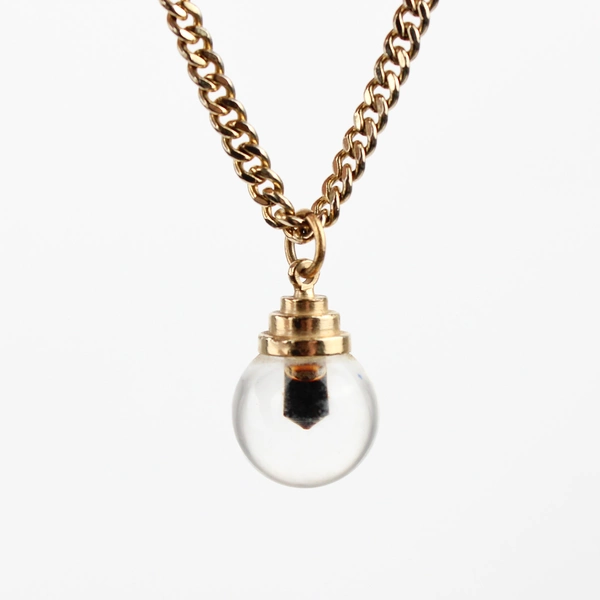 Vintage Gold-Tone Tie Clip with Chain and Glass Orb Pendant 2-1/2"