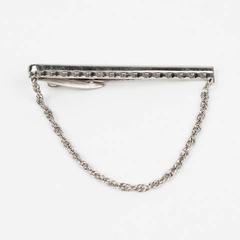 Vintage Hickok Silver-Tone Bar Tie Clip With Chain 2-1/2"