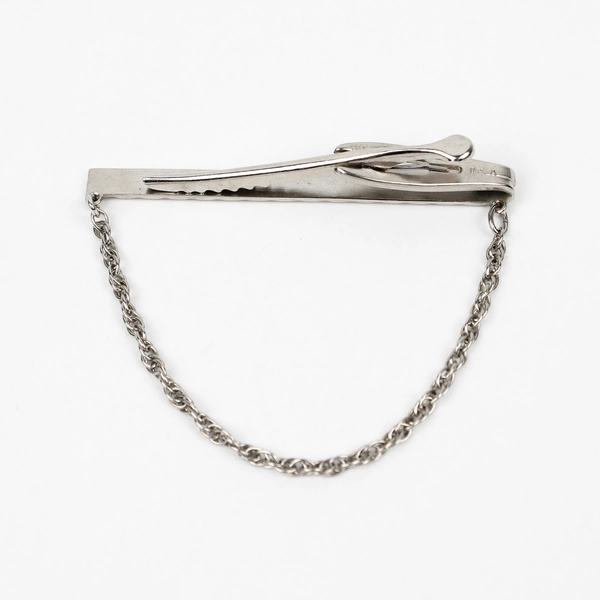 Vintage Hickok Silver-Tone Bar Tie Clip With Chain 2-1/2"