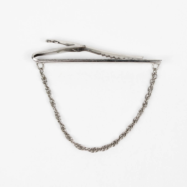 Vintage Hickok Silver-Tone Bar Tie Clip With Chain 2-1/2"