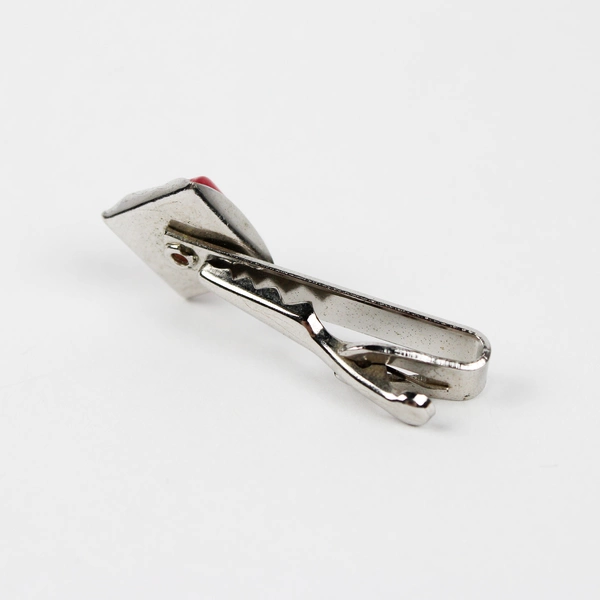 3-Piece Set Vintage Pink Square Silver-Tone Cufflinks and 1-1/2" Tie Clip