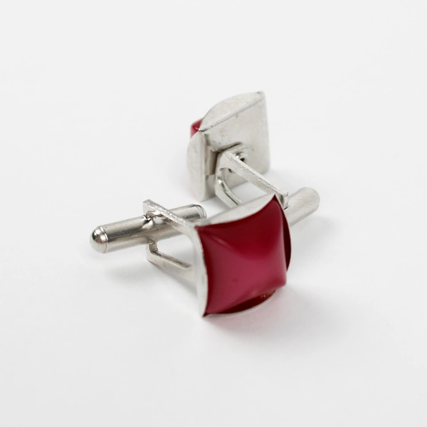 3-Piece Set Vintage Pink Square Silver-Tone Cufflinks and 1-1/2" Tie Clip