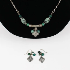 3-Pc Jewelry Set Turquoise Beaded Silver-Tone Necklace and Dangle Earrings