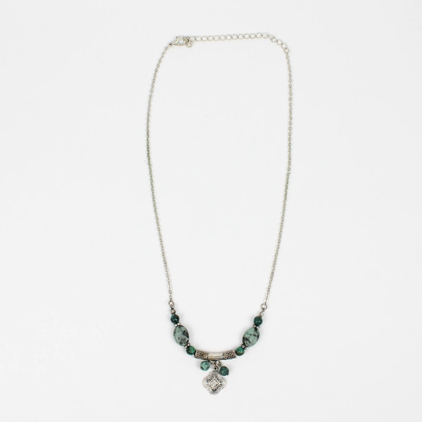 3-Pc Jewelry Set Turquoise Beaded Silver-Tone Necklace and Dangle Earrings