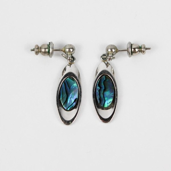 Vintage Sterling Silver Abalone Shell Dangle Earrings