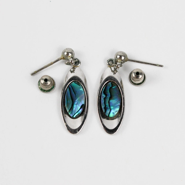 Vintage Sterling Silver Abalone Shell Dangle Earrings