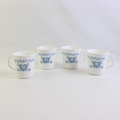 Lot of 4 Corning Corelle Blue Hearts Sloped Side Coffee Mugs