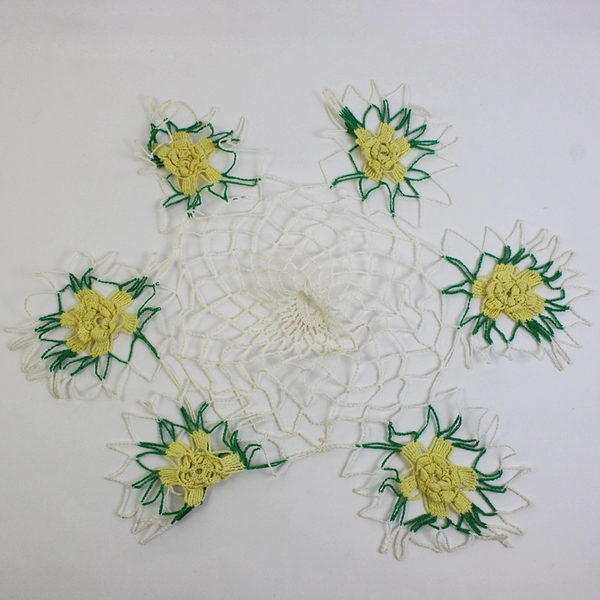 Vintage Handmade Crocheted Yellow Flower Doily 19"