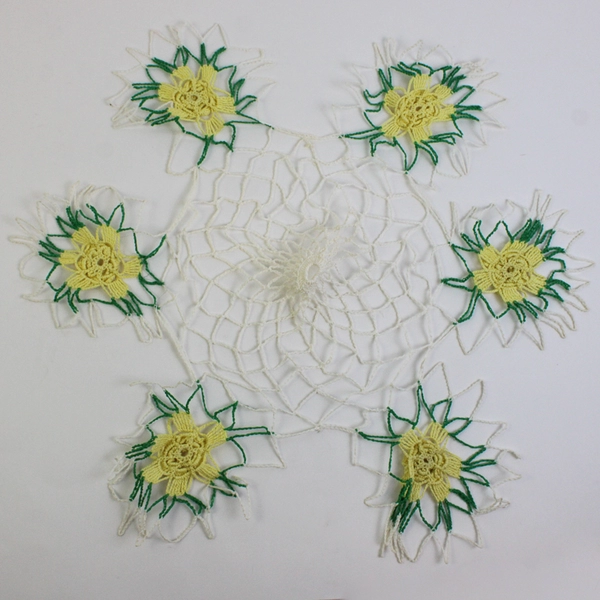 Vintage Handmade Crocheted Yellow Flower Doily 19"