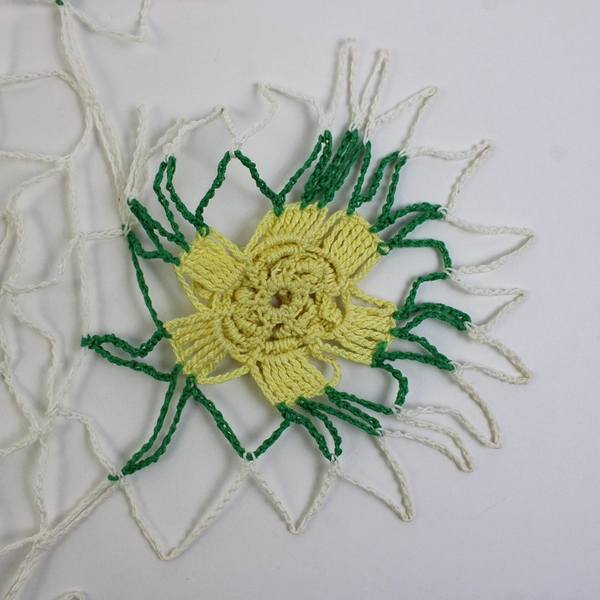 Vintage Handmade Crocheted Yellow Flower Doily 19"