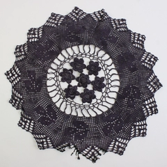 Vintage Handmade Crocheted Deep Purple Floral Design Doily 14"
