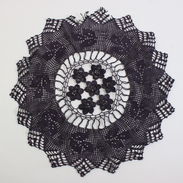 Vintage Handmade Crocheted Deep Purple Floral Design Doily 14"