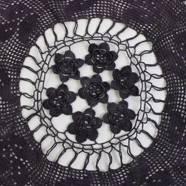 Vintage Handmade Crocheted Deep Purple Floral Design Doily 14"