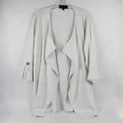 JNY Women's 1X White Linen Blend Open Front Jacket with Pockets