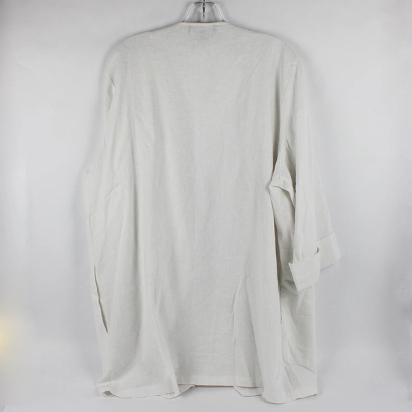 JNY Women's 1X White Linen Blend Open Front Jacket with Pockets