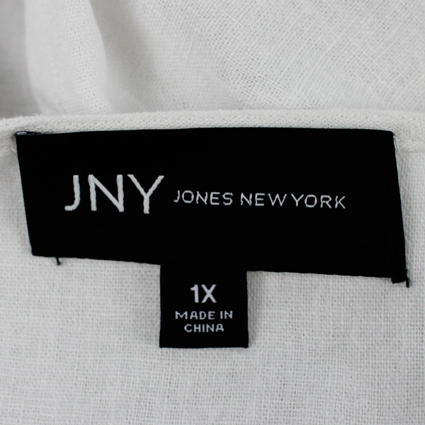 JNY Women's 1X White Linen Blend Open Front Jacket with Pockets