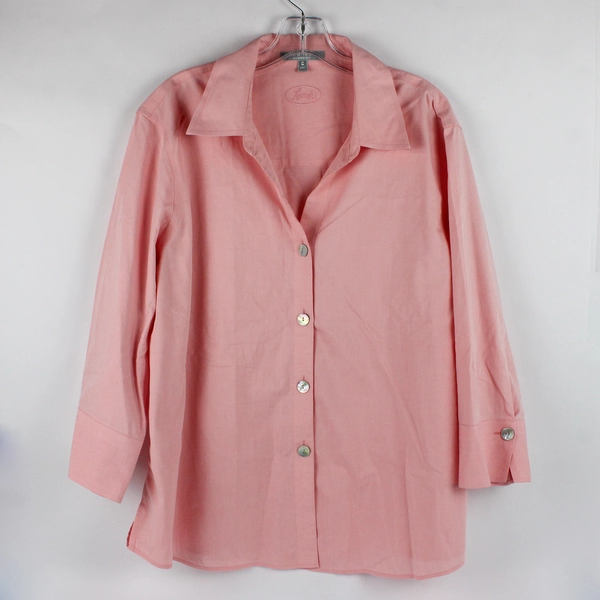 Foxcroft Women's 22W Pink Button-Up with 3/4 Sleeves