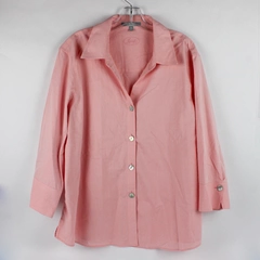 Foxcroft Women's 22W Pink Button-Up with 3/4 Sleeves