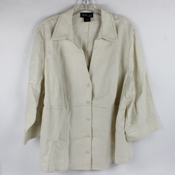 Style & co. Women's Plus Size 22W Off-White Collared Blazer Linen