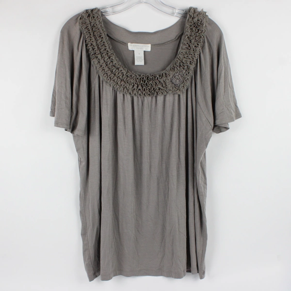 Design History Women's 1X Round Neck Gray Top with Decorative Collar