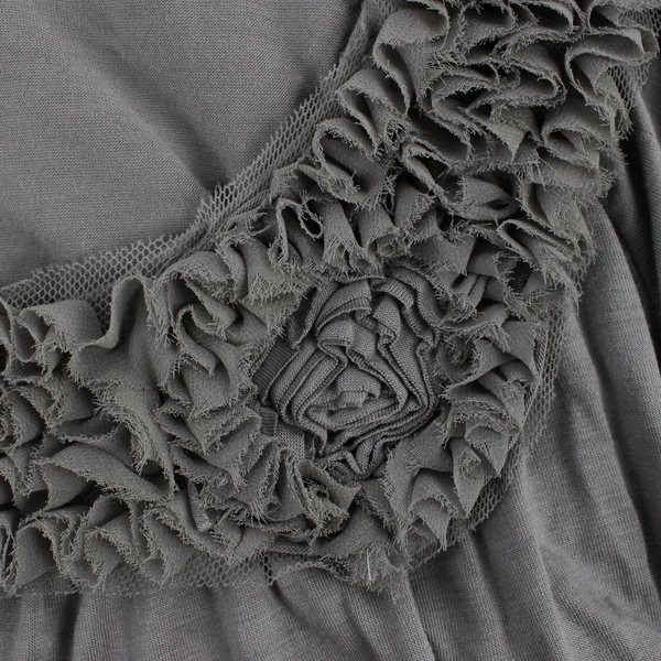 Design History Women's 1X Round Neck Gray Top with Decorative Collar