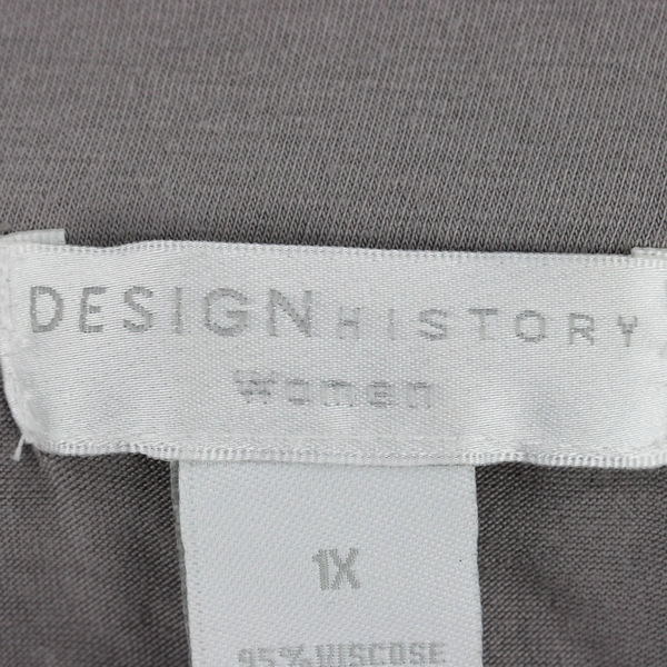 Design History Women's 1X Round Neck Gray Top with Decorative Collar
