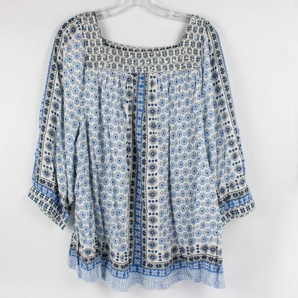 Caffe Marrahesh Women's 3X Blue Patterned Blouse with Sequin Details