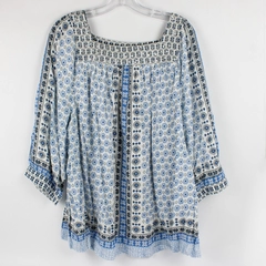 Caffe Marrahesh Women's 3X Blue Patterned Blouse with Sequin Details