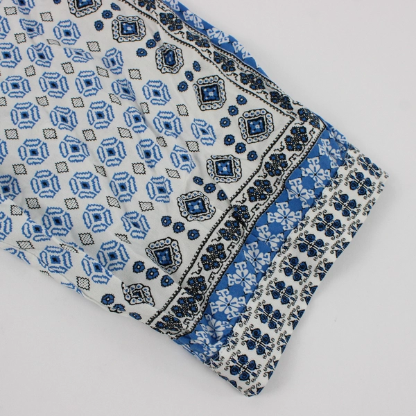 Caffe Marrahesh Women's 3X Blue Patterned Blouse with Sequin Details