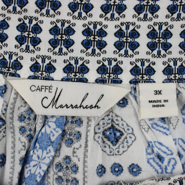 Caffe Marrahesh Women's 3X Blue Patterned Blouse with Sequin Details