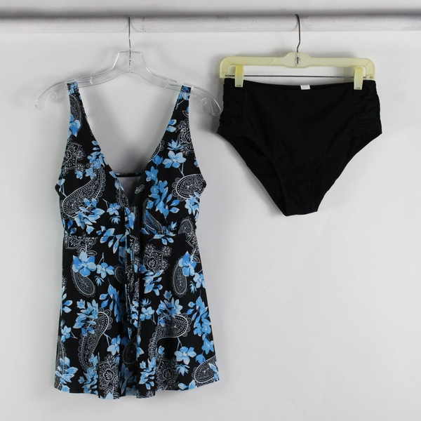 Unbranded Blue Floral Bathing Suit Shirt and Bottoms 2 Piece Women's Size Large