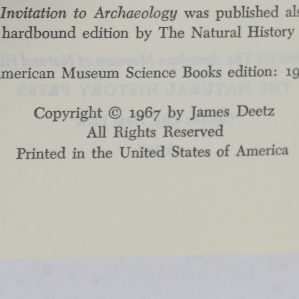 VTG 1967 Invitation to Archaeology James Deetz PB American Museum Science Books