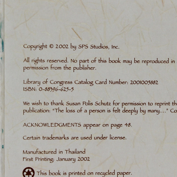 Words of Comfort For You in Your Time of Loss 2002 Handcrafted Paper Hardcover