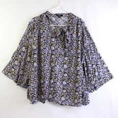 Ellos Women's 2X Lavender Floral Blouse with a Bow Neck
