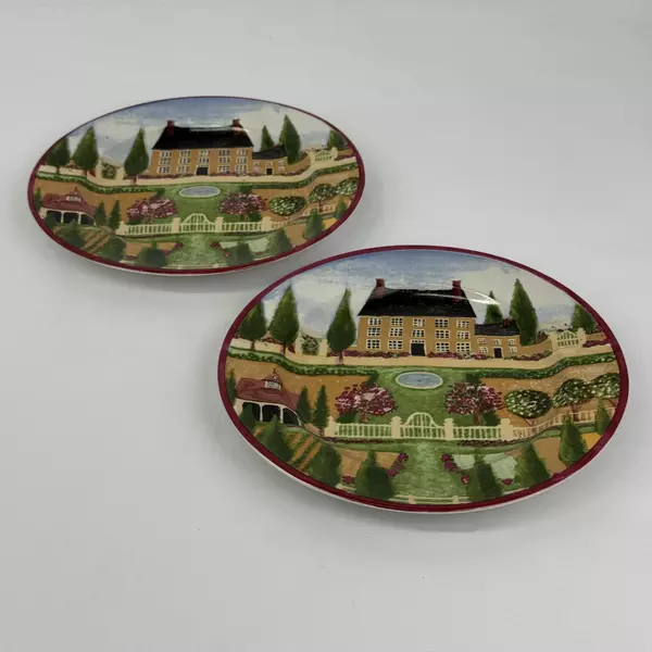 Lot of 2 Vintage Block Country Village Salad Dessert Plates by Gear Indonesia