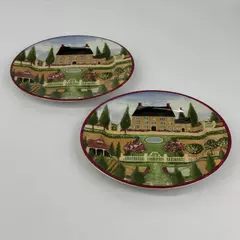 Lot of 2 Vintage Block Country Village Salad Dessert Plates by Gear Indonesia