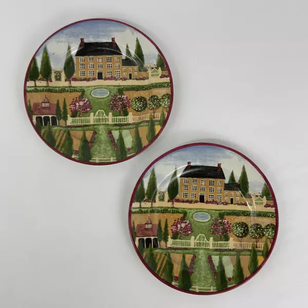 Lot of 2 Vintage Block Country Village Salad Dessert Plates by Gear Indonesia