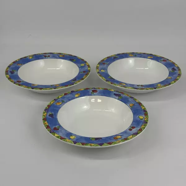 Set of 3 Sango The Sweet Shoppe Wide Rimmed Blueberries Soup Bowls By Sue Zipkin