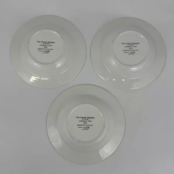 3 Sango The Sweet Shoppe Cranberry Twirl Wide Rim Soup Or Pasta Bowls Sue Zipkin