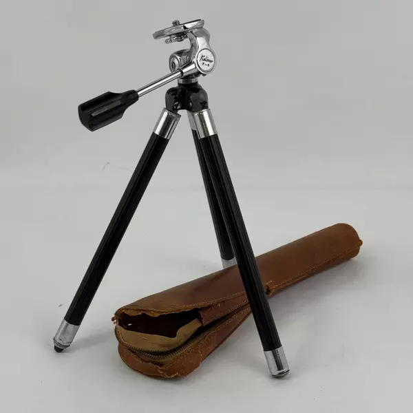 Vintage Black Kalimar P-8 Telescoping Camera Tripod with Leather Case