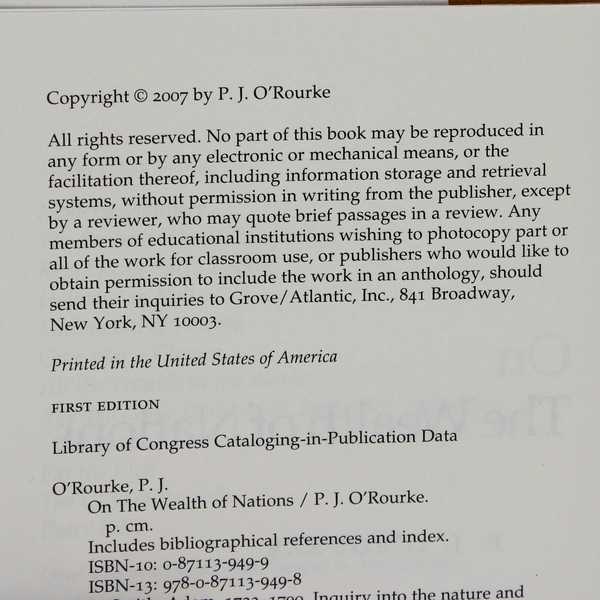 On the Wealth of Nations P. J. O'Rourke 2006 HC