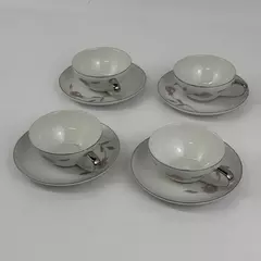 Lot of 4 Mikasa Fine China Primrose Cup & Saucer Sets Platinum Trim 8194
