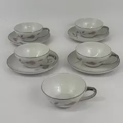 Lot Of 4 Mikasa Fine China Primrose Saucers with 5 Cups Platinum Trim 8194